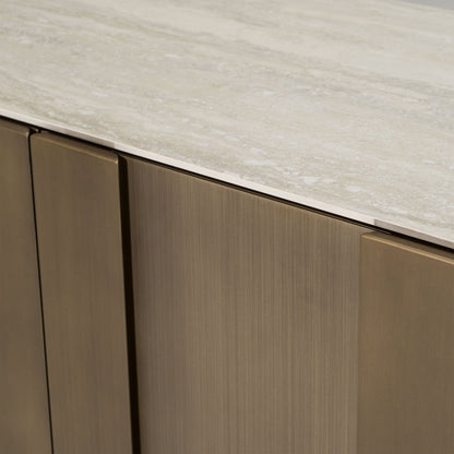 Kiefer Buffet – Faux Travertine Ceramic Top with Bronze Base