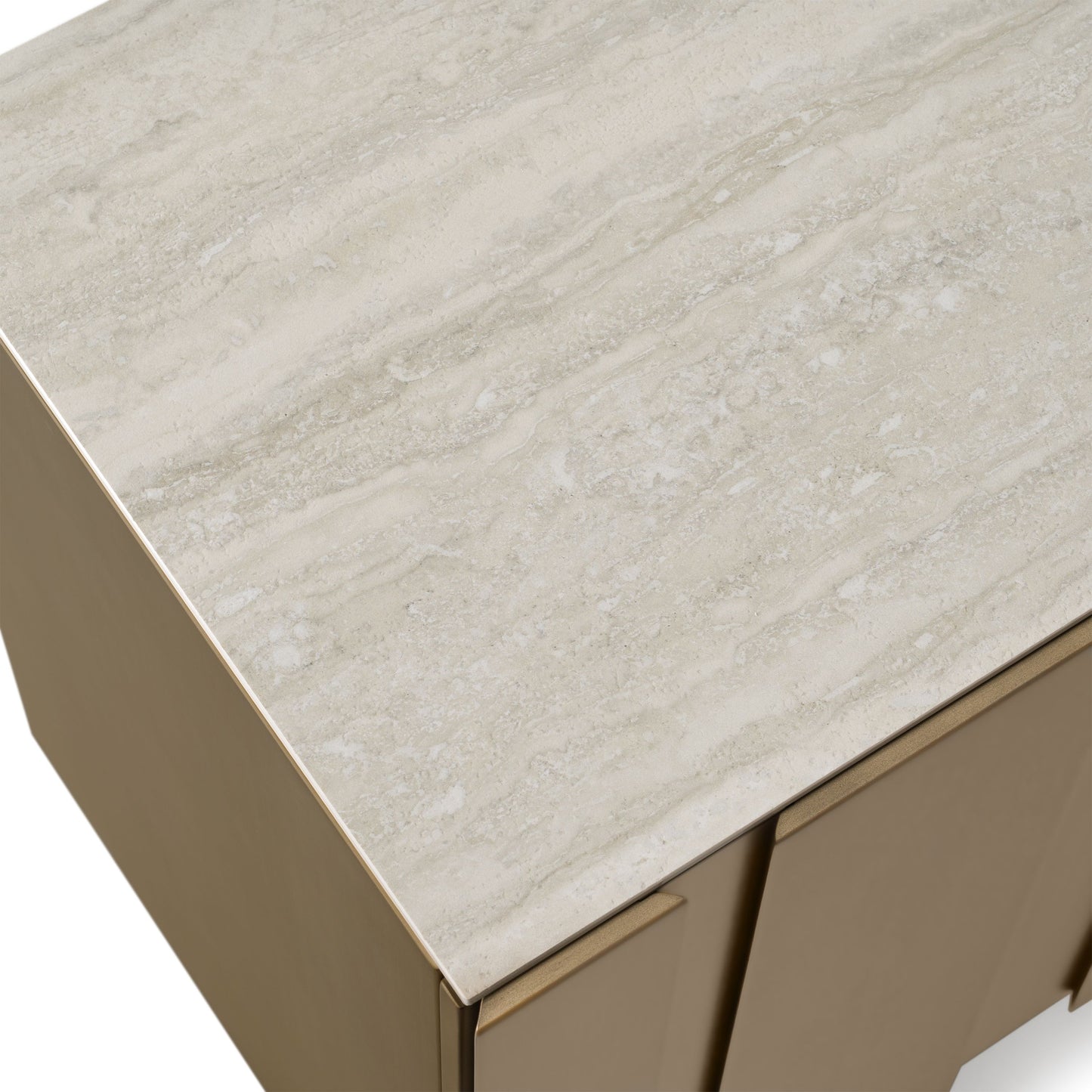 Kiefer Buffet – Faux Travertine Ceramic Top with Bronze Base