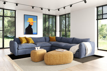 Kinsey Modern Blue Fabric Modular 5‑Piece Sectional Sofa