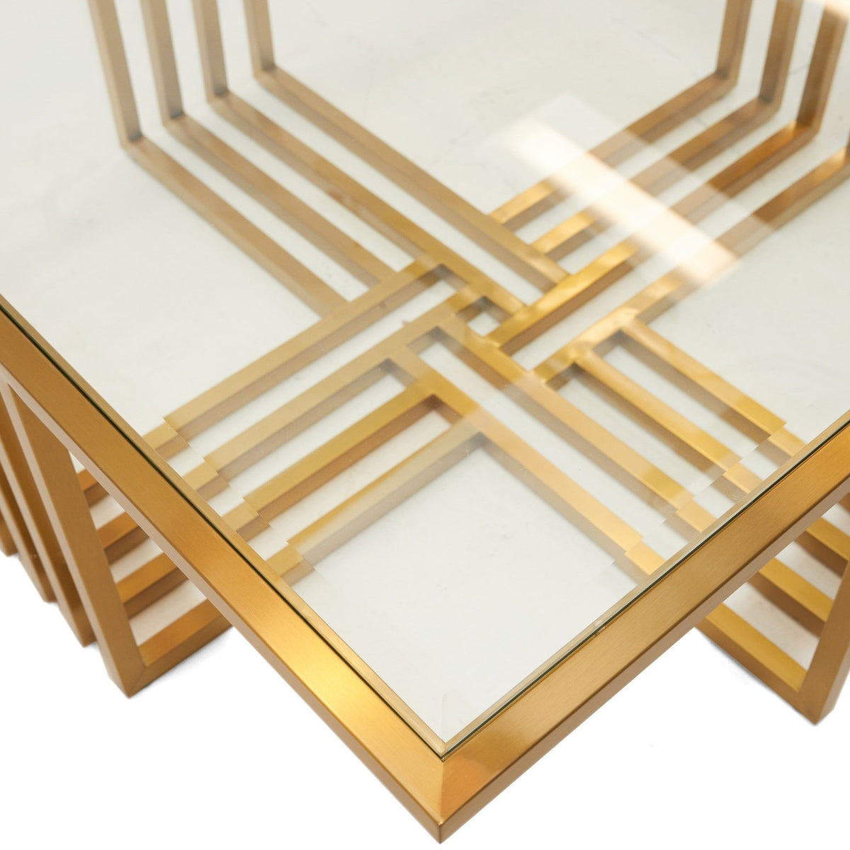 Kodiak Clear Glass and Gold Glass Square Coffee Table