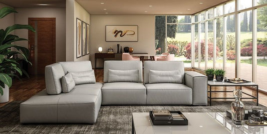Coronelli Collezioni Hollywood - Italian Light Grey Leather LAF Chaise Sectional Sofa