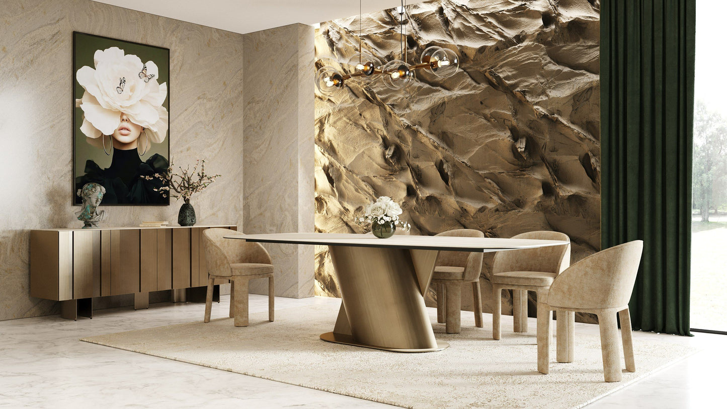 Kiefer Buffet – Faux Travertine Ceramic Top with Bronze Base