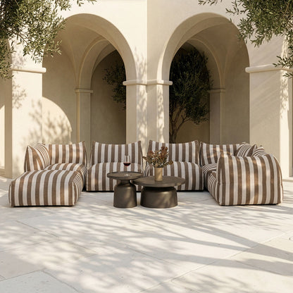 Lanuza Outdoor Modular Sectional Sofa Set – Brown & White Stripe Fabric – 8‑Piece Patio Furniture Set