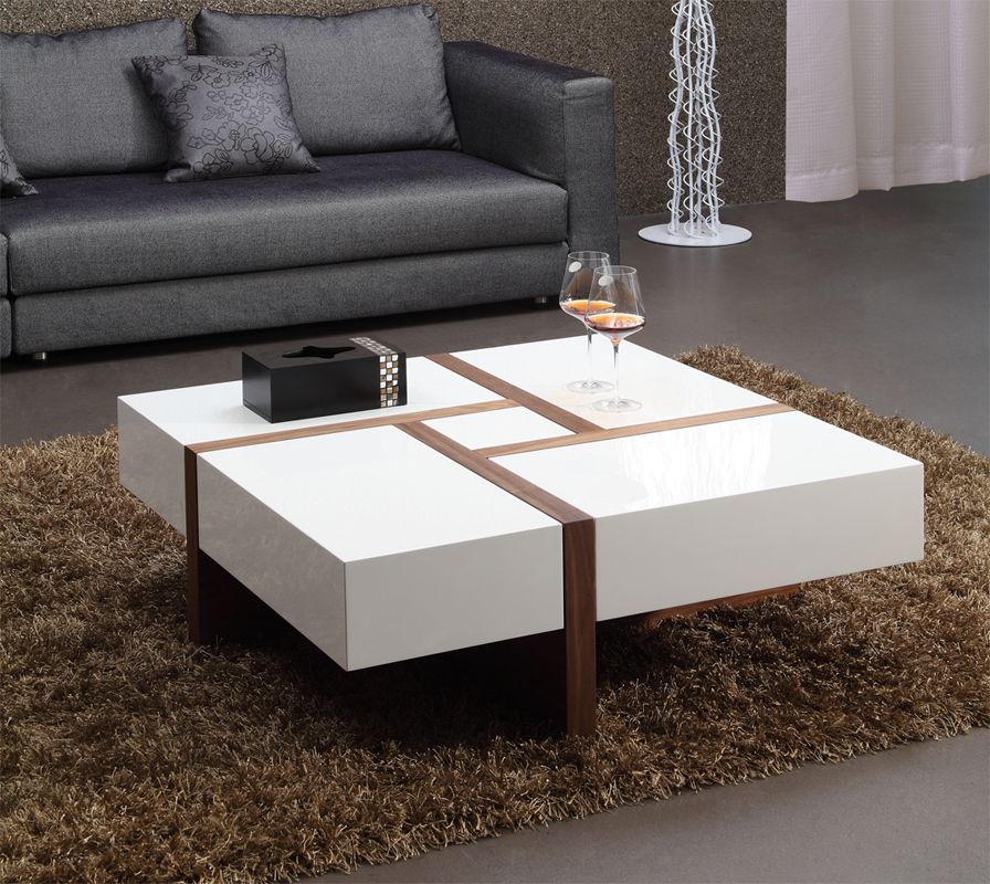 Makai White and Walnut Square Coffee Table