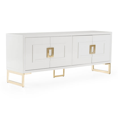 Leah White High Gloss and Champagne Gold 4-Door Buffet