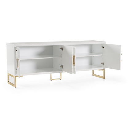 Leah White High Gloss and Champagne Gold 4-Door Buffet