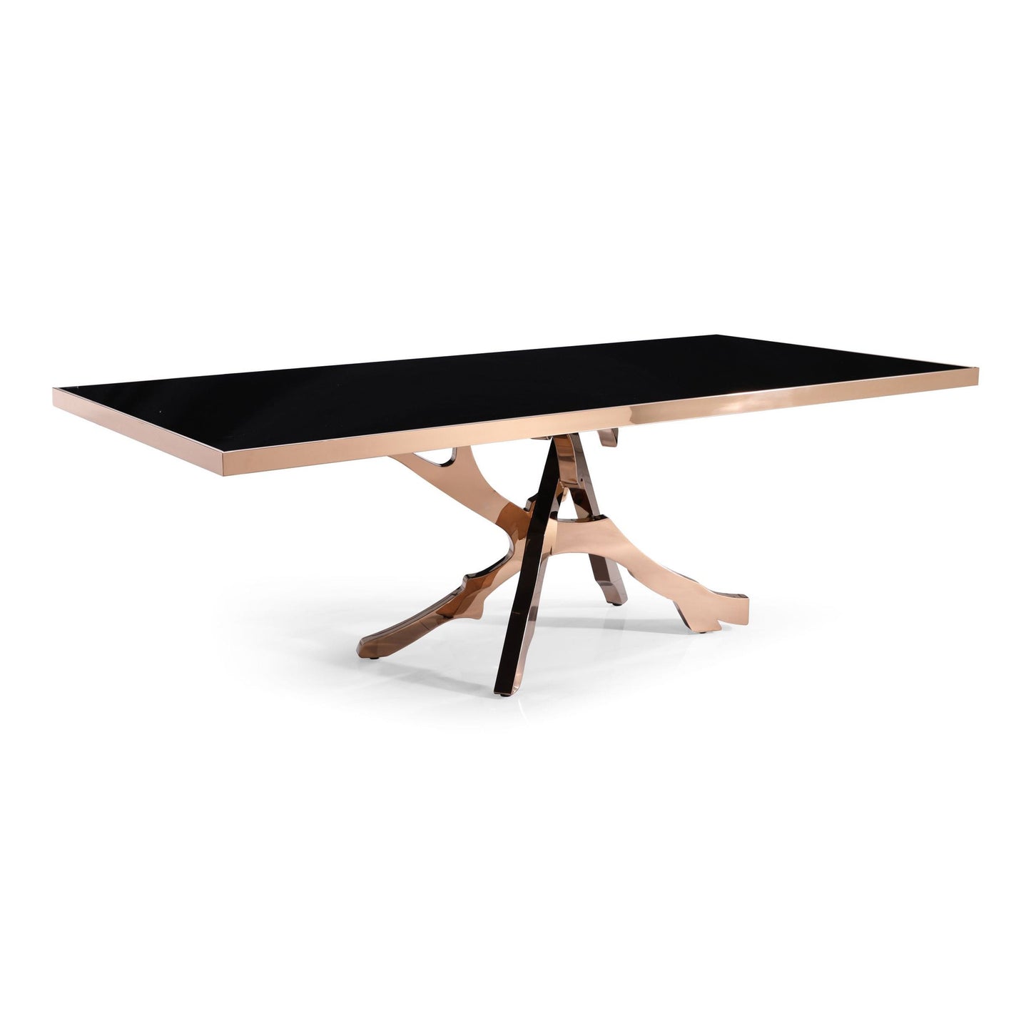 Legend Black Glass Dining Table with Rose Gold Stainless Steel Base