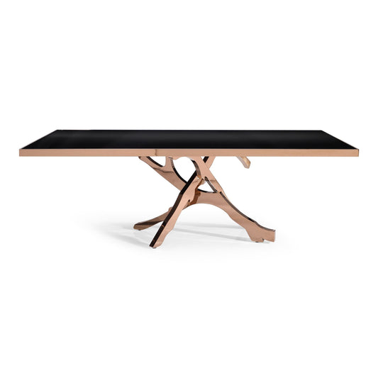 Legend Black Glass Dining Table with Rose Gold Stainless Steel Base