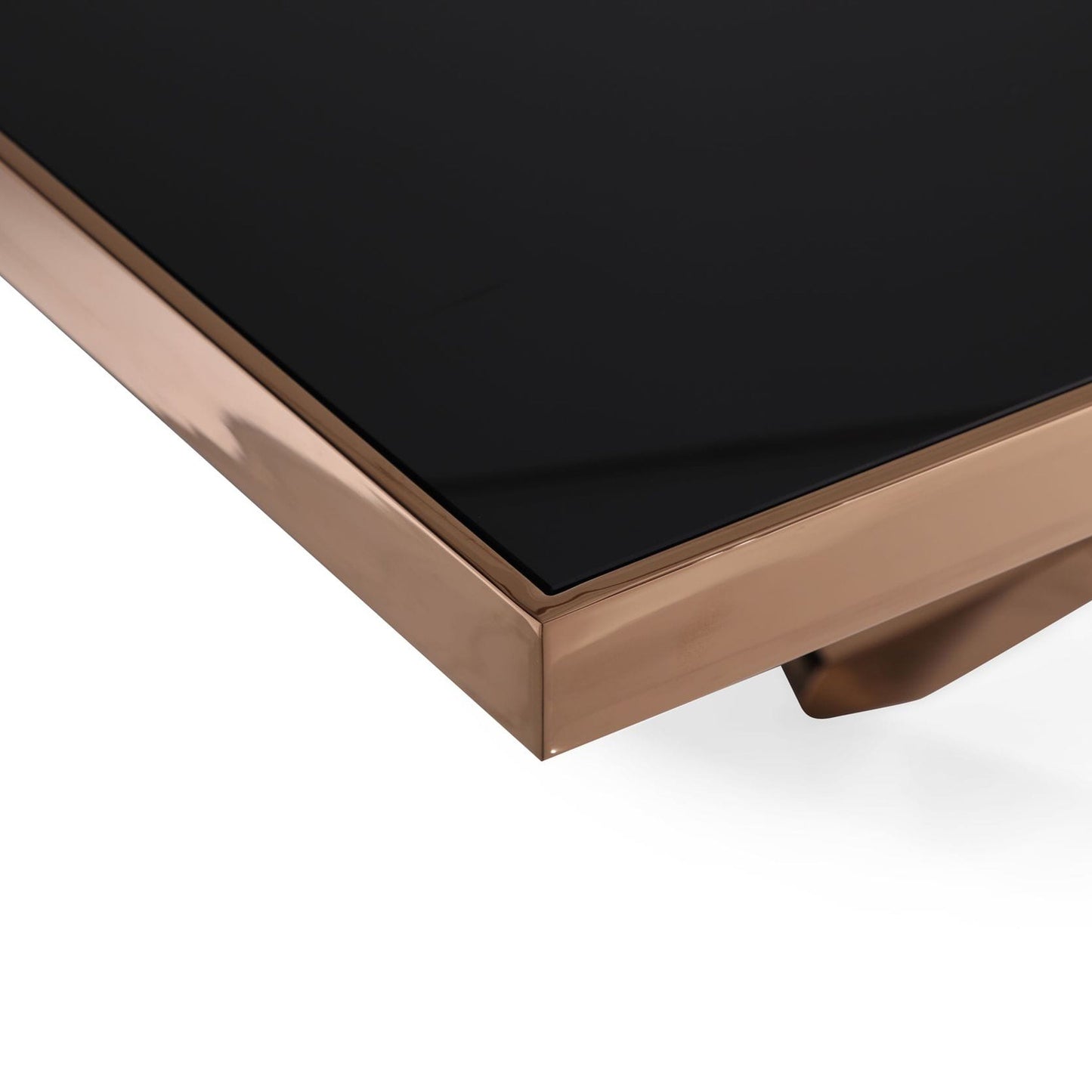 Legend Black Glass Dining Table with Rose Gold Stainless Steel Base