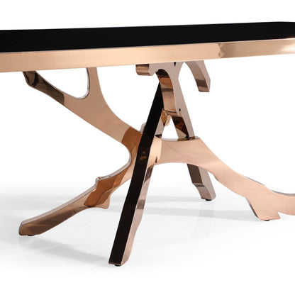 Legend Black Glass Dining Table with Rose Gold Stainless Steel Base
