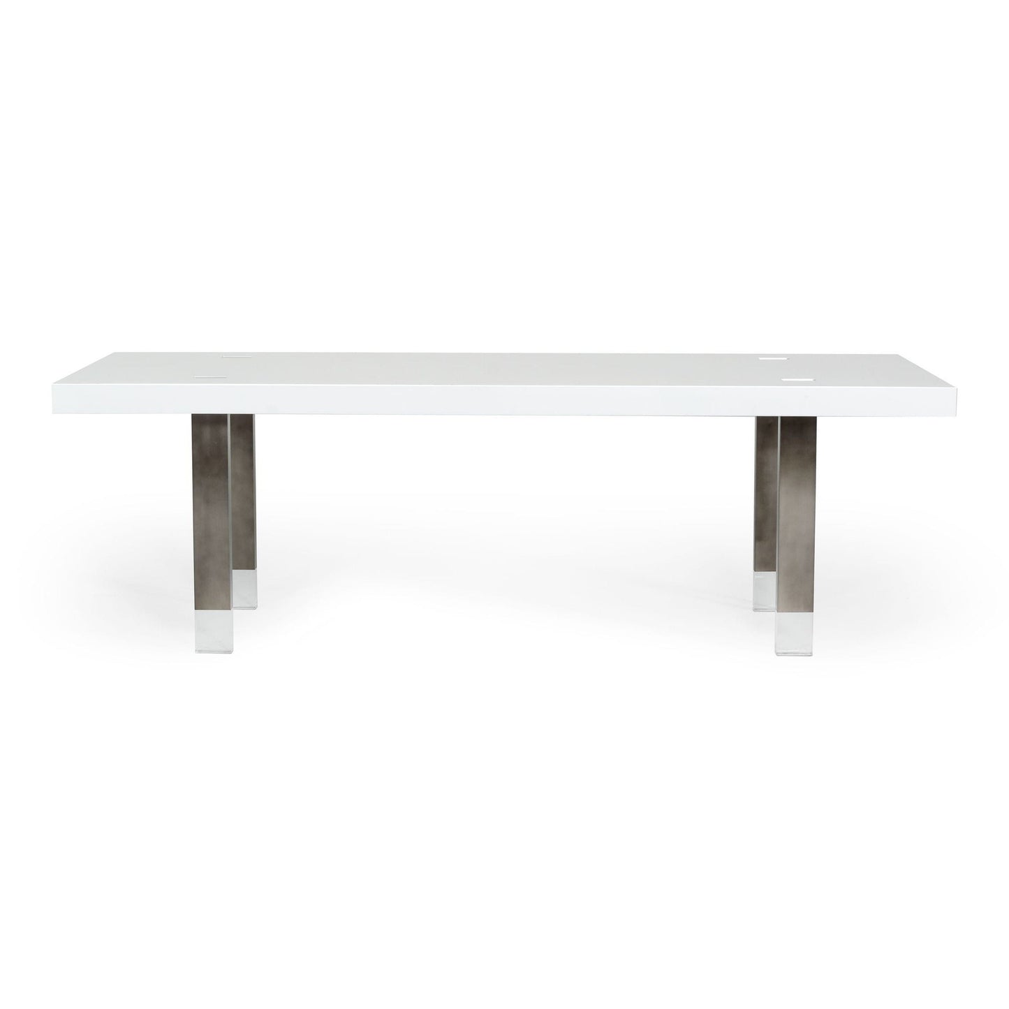 Lenny White High Gloss and Stainless Steel Gun Metal Dining Table