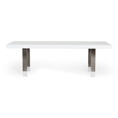 Lenny White High Gloss and Stainless Steel Gun Metal Dining Table