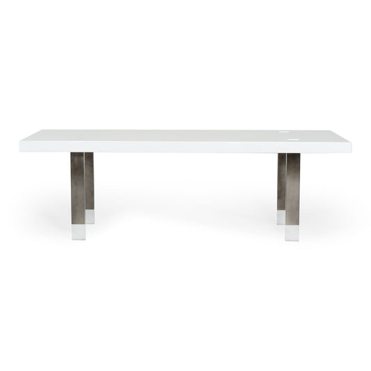 Lenny White High Gloss and Stainless Steel Gun Metal Dining Table