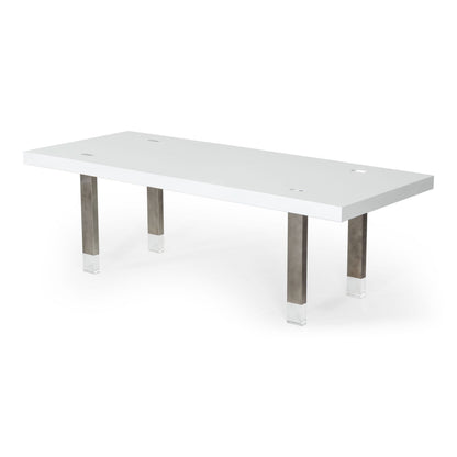 Lenny White High Gloss and Stainless Steel Gun Metal Dining Table