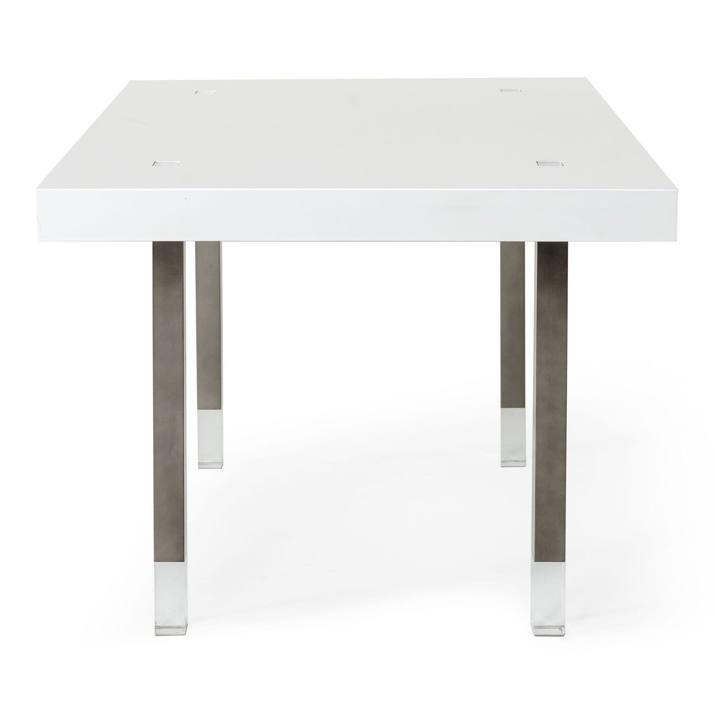 Lenny White High Gloss and Stainless Steel Gun Metal Dining Table