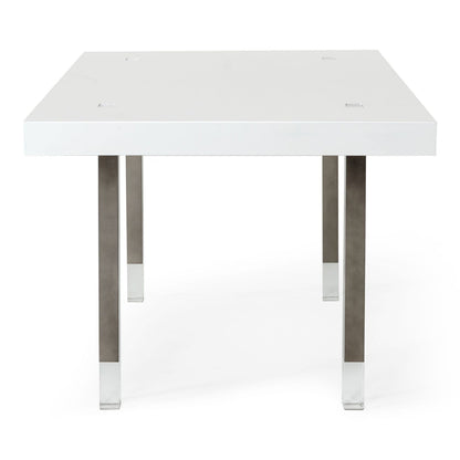 Lenny White High Gloss and Stainless Steel Gun Metal Dining Table