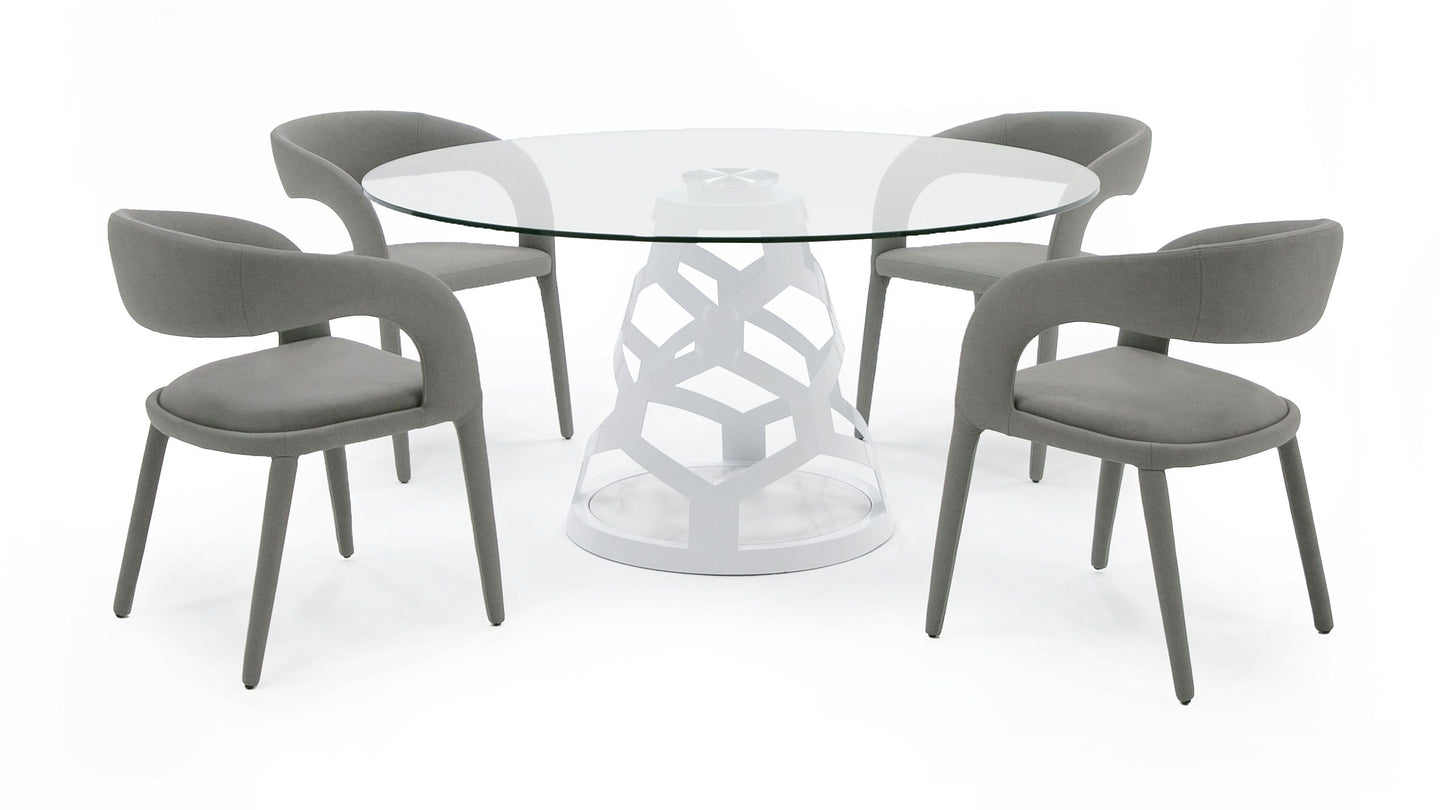 Modrest Lilly - Modern 12mm Round Glass + White Dining Table