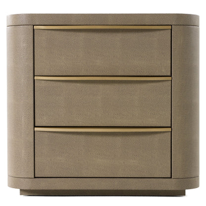 Lois Nightstand – Modern Beige Shagreen Finish with Brass Accents