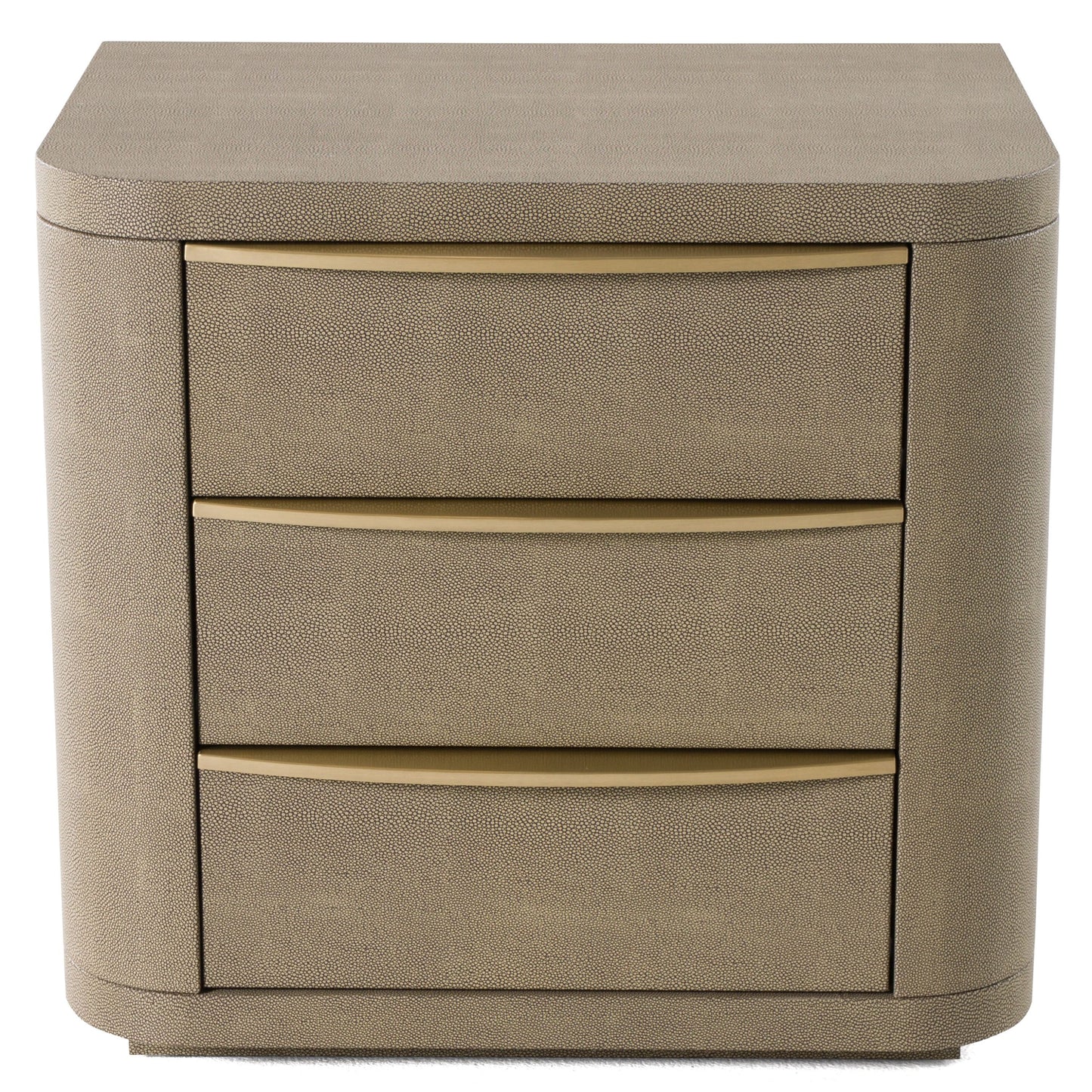 Lois Nightstand – Modern Beige Shagreen Finish with Brass Accents