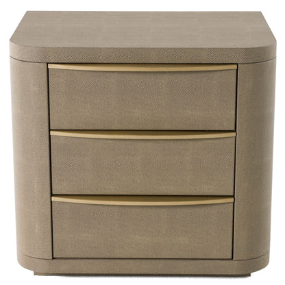 Lois Nightstand – Modern Beige Shagreen Finish with Brass Accents
