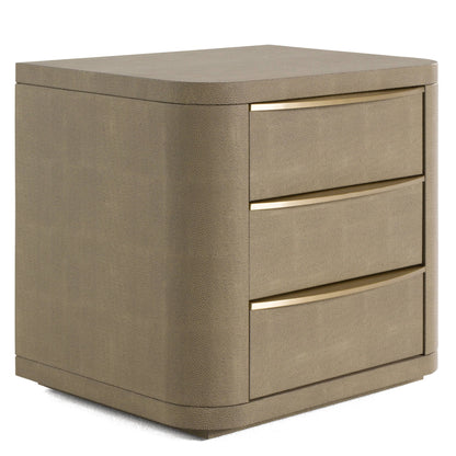 Lois Nightstand – Modern Beige Shagreen Finish with Brass Accents