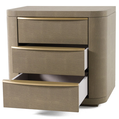 Lois Nightstand – Modern Beige Shagreen Finish with Brass Accents