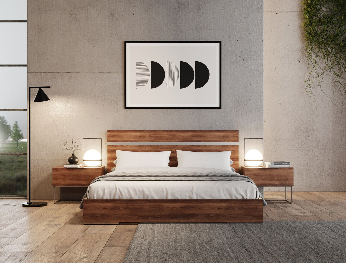 Lorenzo Light Oak Platform Bed with Stainless Steel Accents