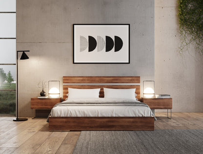 Lorenzo Light Oak Platform Bed with Stainless Steel Accents