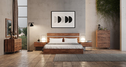 Lorenzo Light Oak Platform Bed with Stainless Steel Accents