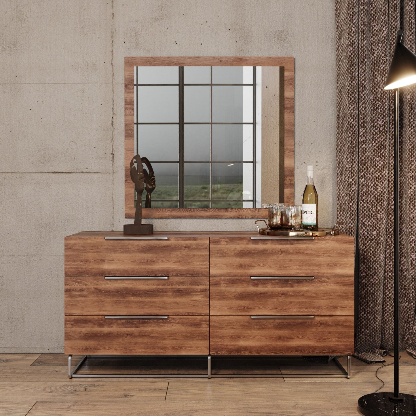 Lorenzo Italian Light Oak Bedroom Set with Stainless Steel Accents