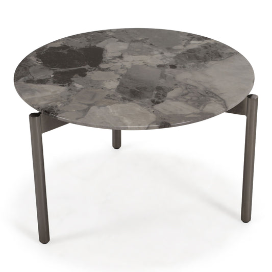 Lothal Modern Grey Faux Marble Round End Table
