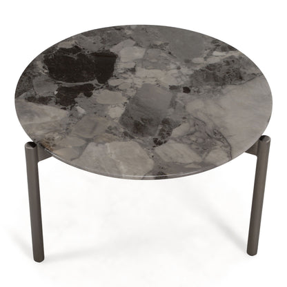 Lothal Modern Grey Faux Marble Round End Table