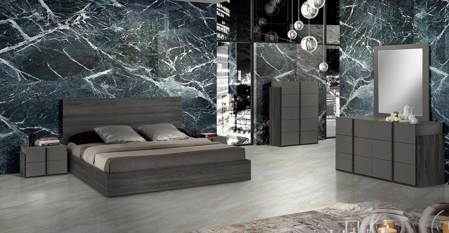 Lucia Italian Matte Grey and Elm Grey Bedroom Set