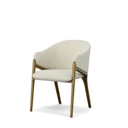 Modrest Lunde Cream Fabric and Walnut Arm Dining Chair