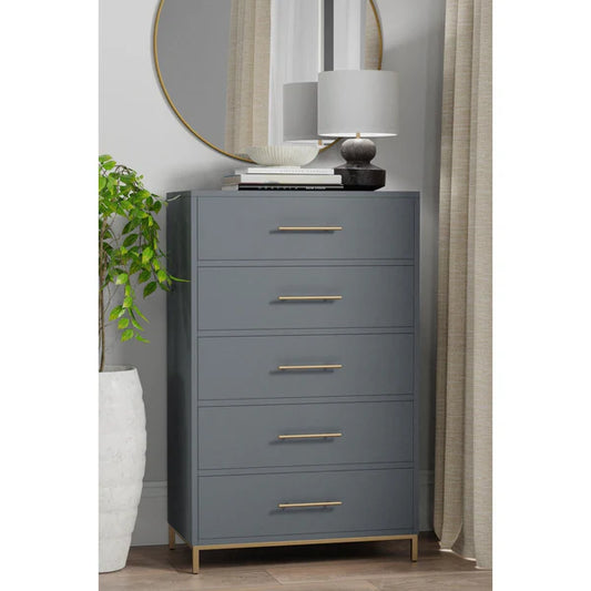 Madelyn Slate Gray Five Drawer Chest - Elegant Storage with Modern Design