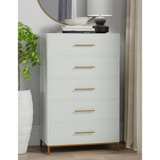 Madelyn White Five Drawer Chest - Sleek Design with Ample Storage