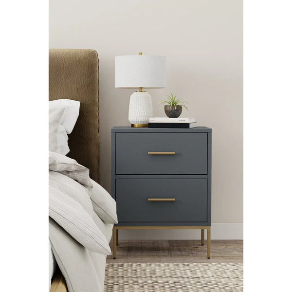 Madelyn Slat Gray Two Drawer Nightstand - Modern Design with Functional Storage