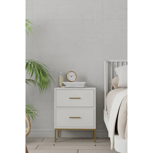 Madelyn White Two Drawer Nightstand - Sleek Design with Practical Storage