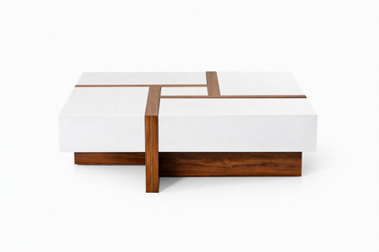 Makai White and Walnut Square Coffee Table