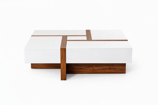 Makai White and Walnut Square Coffee Table