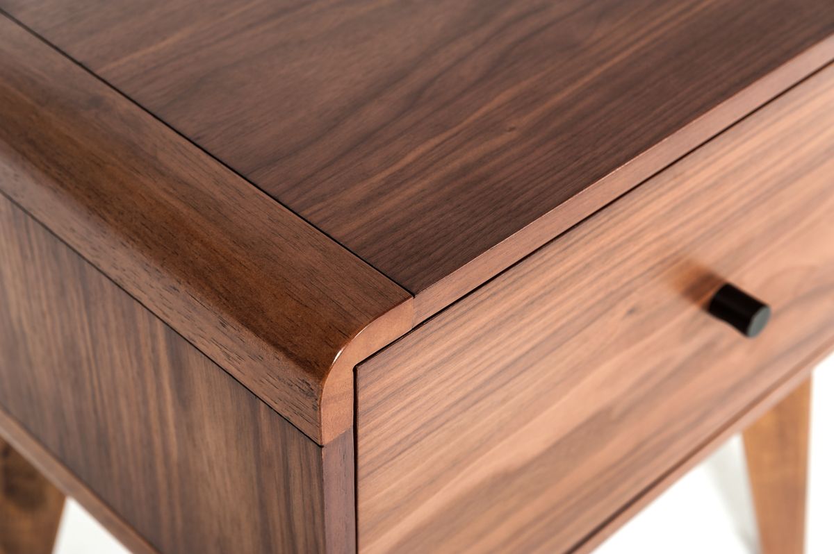 Modrest Carmen + Marshall Mid-Century Modern Walnut Bed & Nightstand Set