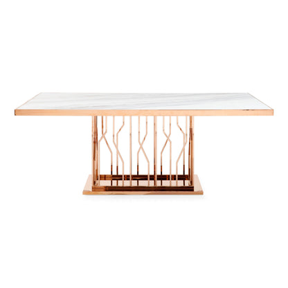Marston White Marble and Rose Gold Dining Table