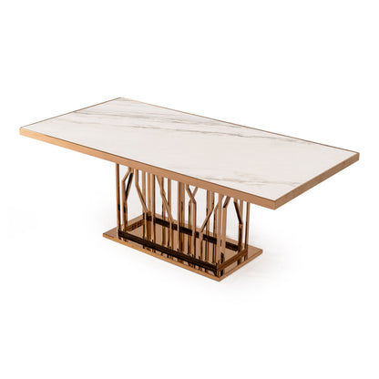 Marston White Marble and Rose Gold Dining Table