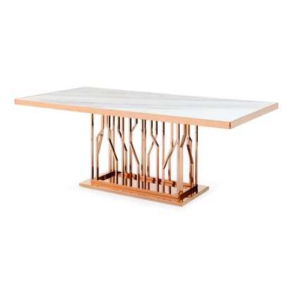 Marston White Marble and Rose Gold Dining Table