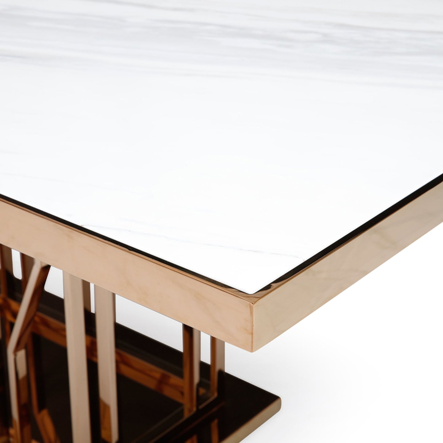 Marston White Marble and Rose Gold Dining Table