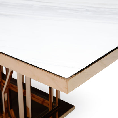 Marston White Marble and Rose Gold Dining Table