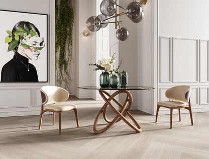 Mason Round Glass Walnut Dining Table