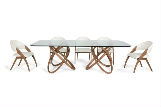 Mason Glass Dining Table with Walnut-Finished Ash Wood Base