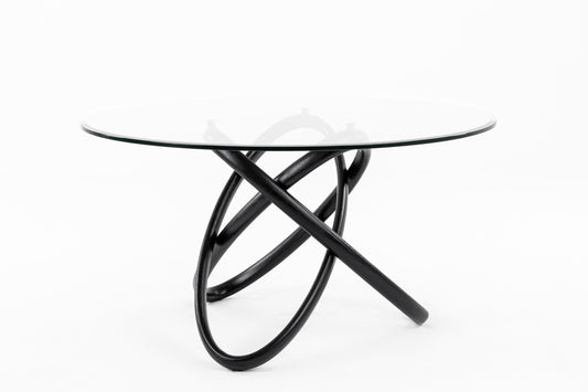 Modrest Mason Round Glass & Black Ash Dining Table