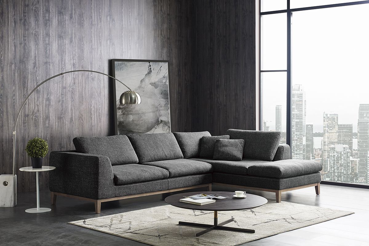 Hickman Dark Grey Fabric Sectional Sofa
